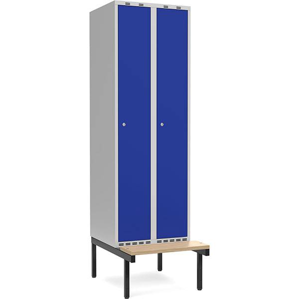 Garderobeskab med cylinderlås og siddebænk 2x300mm blå