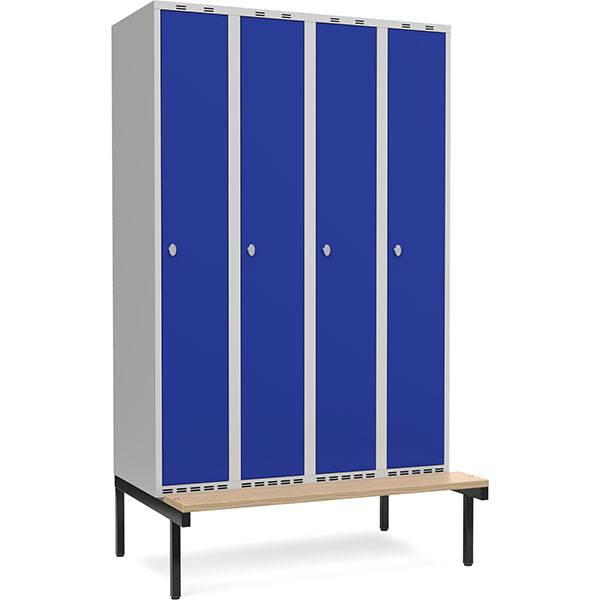 Garderobeskab med h&aelig;ngel&aring;s og siddeb&aelig;nk 4x300mm bl&aring;