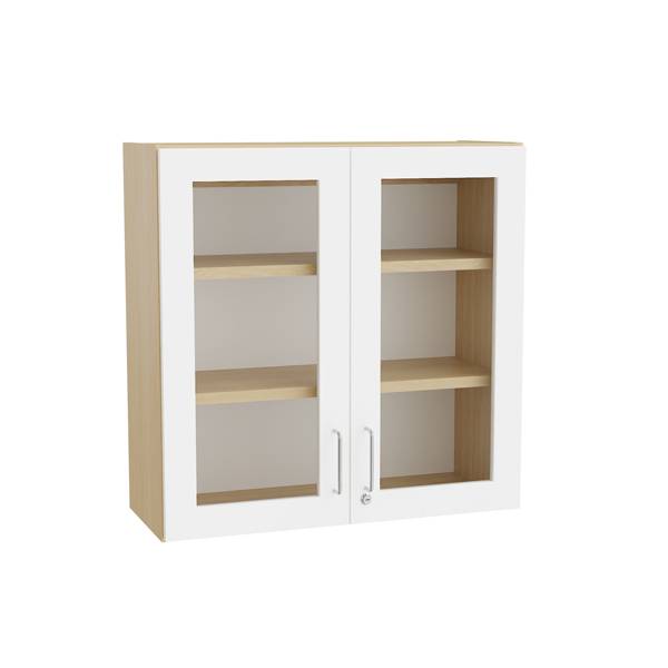 Mora overskab 800x800x320mm i hvid laminat med glasdøre og cylinderlås