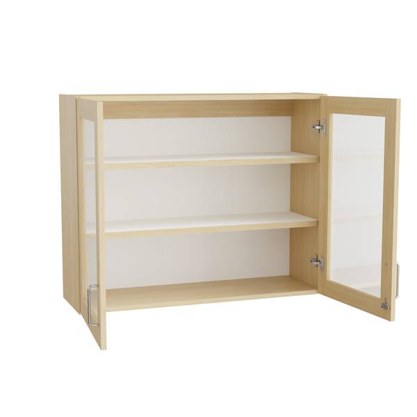 Mora overskab 800x1000x320mm i birk laminat med glasd&oslash;re og cylinderl&aring;s