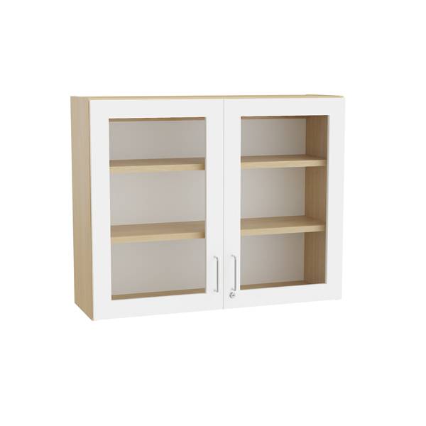 Mora overskab 800x1000x320mm i hvid laminat med glasdøre og cylinderlås