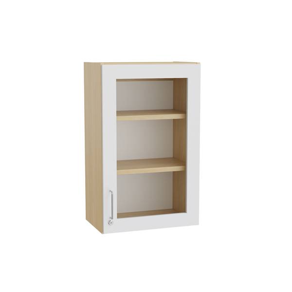 Mora overskab 800x500x320mm i grå laminat med glasdør og cylinderlås