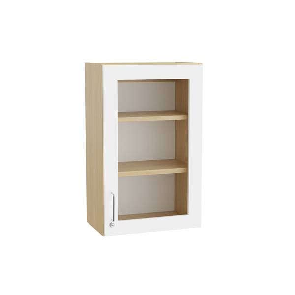 Mora overskab 800x500x320mm i hvid laminat med glasdør og cylinderlås