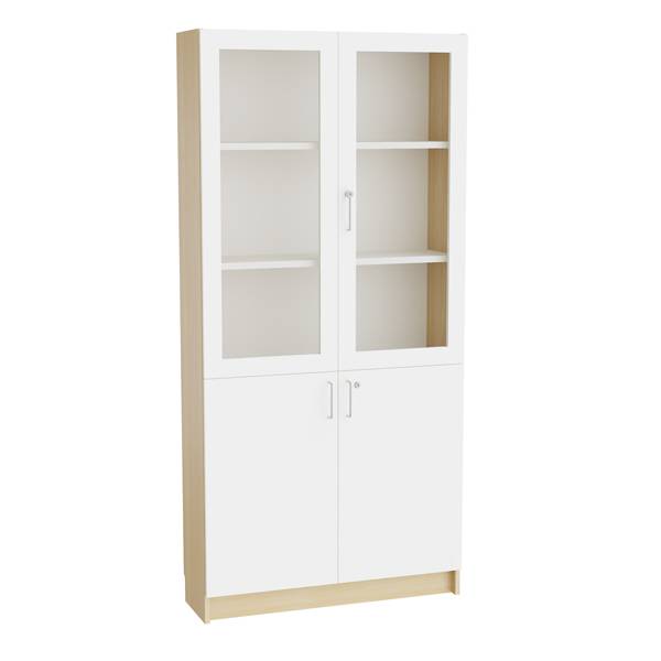 Mora h&oslash;jskab 2100x1000x320mm i hvid laminat med glasd&oslash;re og cylinderl&aring;s