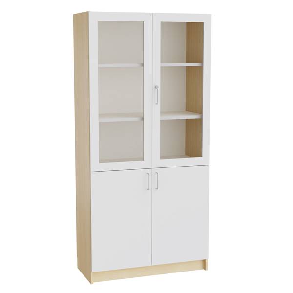 Mora h&oslash;jskab 2100x1000x470mm i gr&aring; laminat med glasd&oslash;re og cylinderl&aring;s