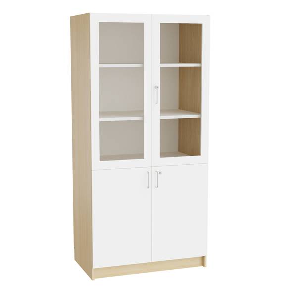 Mora h&oslash;jskab 2100x1000x600mm i hvid laminat med glasd&oslash;re og cylinderl&aring;s