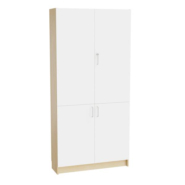 Mora højskab 2100x1000x320mm i hvid laminat med delte døre og cylinderlås