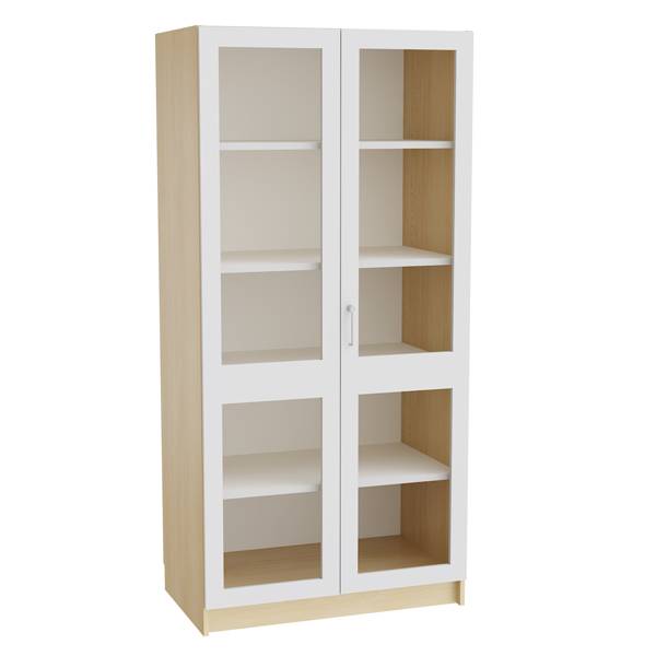 Mora h&oslash;jskab med glasd&oslash;re 2100x1000x600mm i birk og gr&aring; laminat