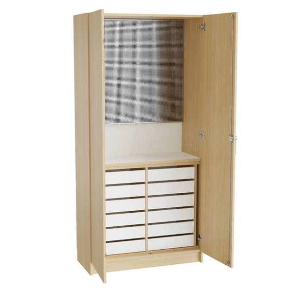 Mora v&aelig;rkt&oslash;jsskab 2100x1000x470mm i birk laminat med cylinderl&aring;s