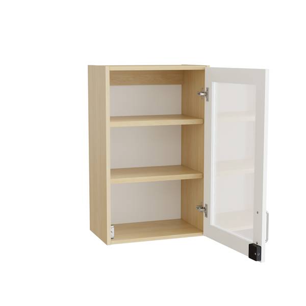 Mora overskab 800x500x320mm i hvid laminat med glasdør og elektronisk lås