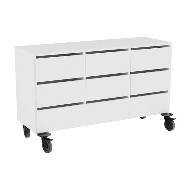 Stig opbevaringsmodul med 9 skuffer p&aring; hjul i hvid laminat 