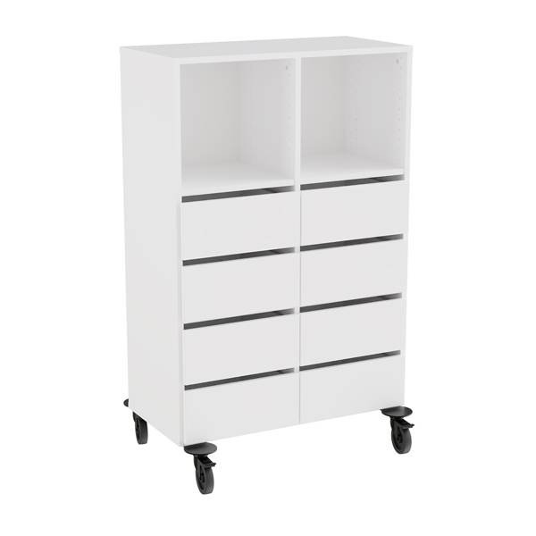 Stig opbevaringsmodul med 2 rum og 8 skuffer p&aring; hjul i hvid laminat 