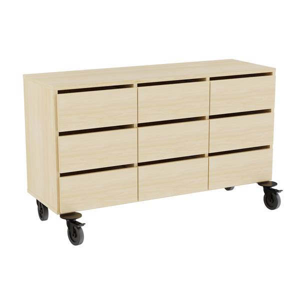 Stig opbevaringsmodul med 9 skuffer p&aring; hjul i birk laminat 