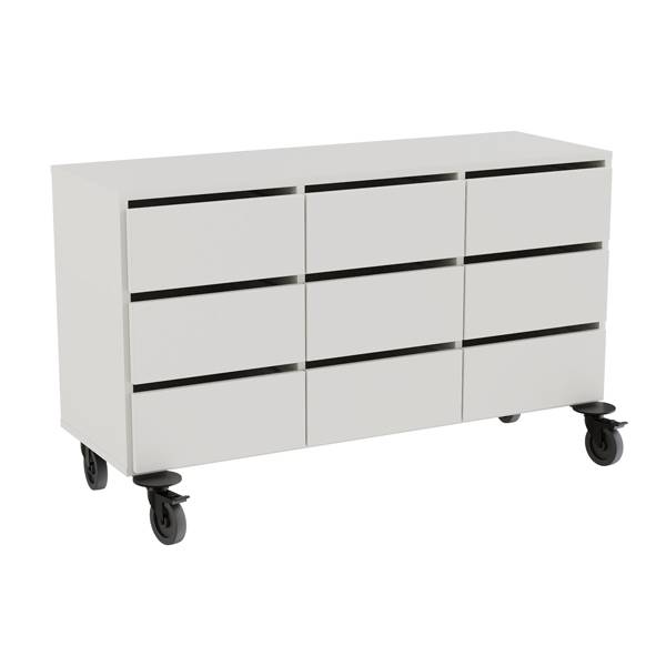 Stig opbevaringsmodul med 9 skuffer p&aring; hjul i gr&aring; laminat 