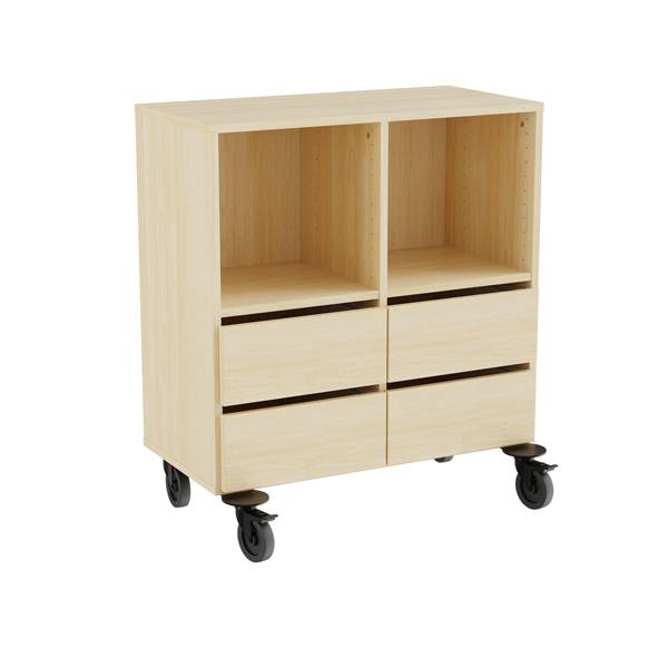 Stig opbevaringsmodul med 2 rum og 4 skuffer p&aring; hjul i birk laminat 