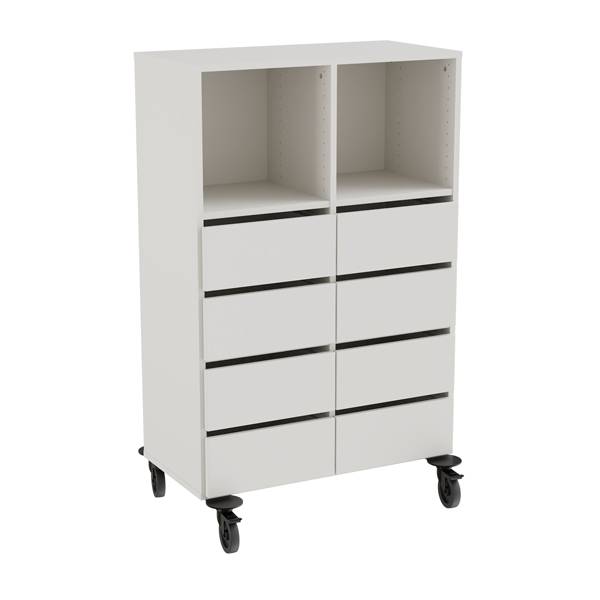 Stig opbevaringsmodul med 2 rum og 8 skuffer p&aring; hjul i gr&aring; laminat 