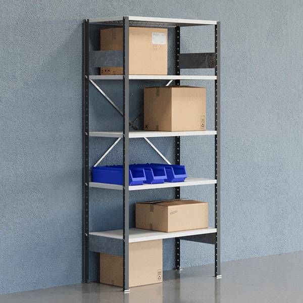 Lagerreol V06 med &aring;ben gavl 2100x1000x500mm lakeret lysegr&aring;