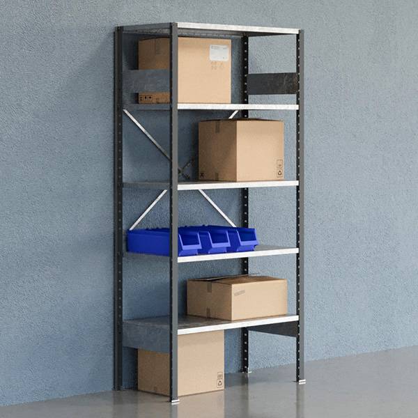 Lagerreol V06 med &aring;ben gavl 2100x1000x500mm galvaniseret