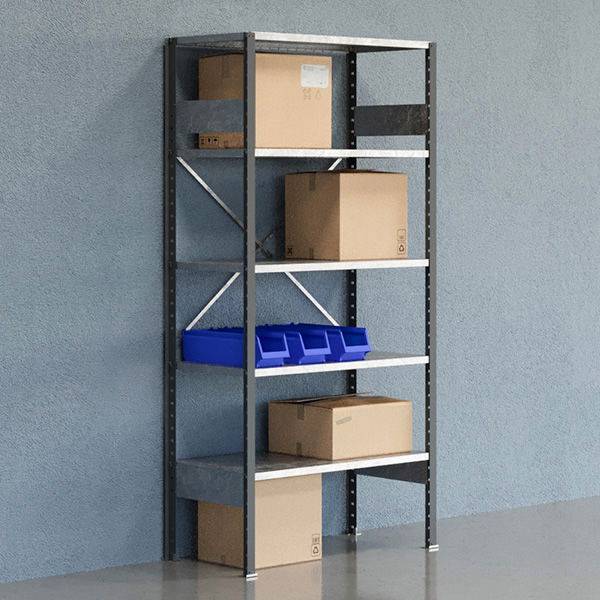 Lagerreol V06 med &aring;ben gavl 2100x1000x500mm galvaniseret