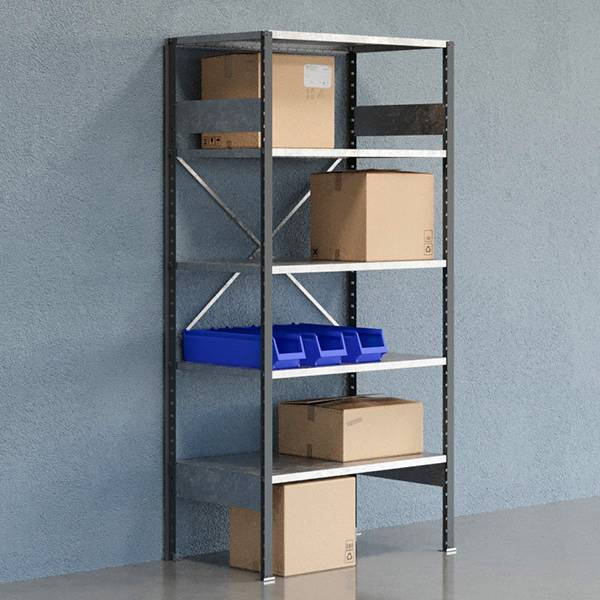 Lagerreol V06 med &aring;ben gavl 2100x1000x600mm galvaniseret