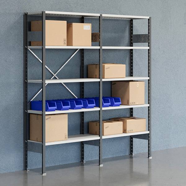 Lagerreol V06 med &aring;ben gavl 2100x2000x400mm lakeret lysegr&aring;