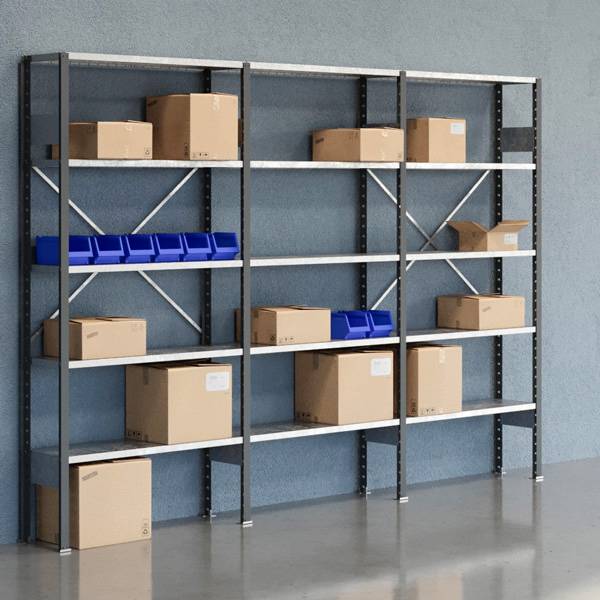 Lagerreol V06 med &aring;ben gavl 2100x3000x300mm galvaniseret