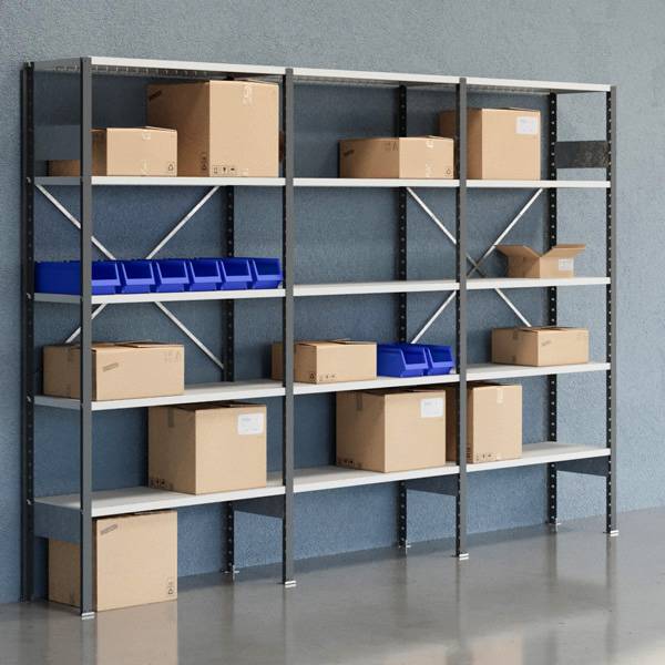 Lagerreol V06 med åben gavl 2100x3000x400mm lakeret lysegrå