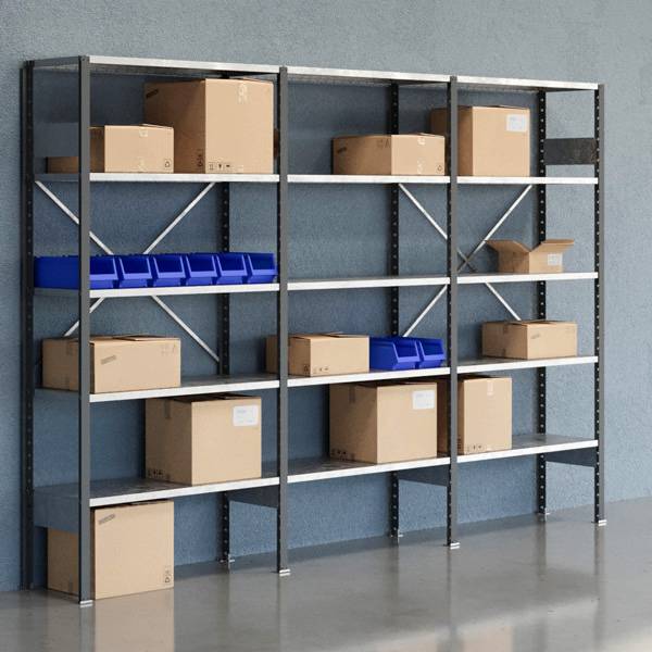 Lagerreol V06 med åben gavl 2100x3000x400mm galvaniseret