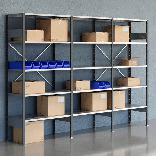 Lagerreol V06 med &aring;ben gavl 2100x3000x500mm galvaniseret