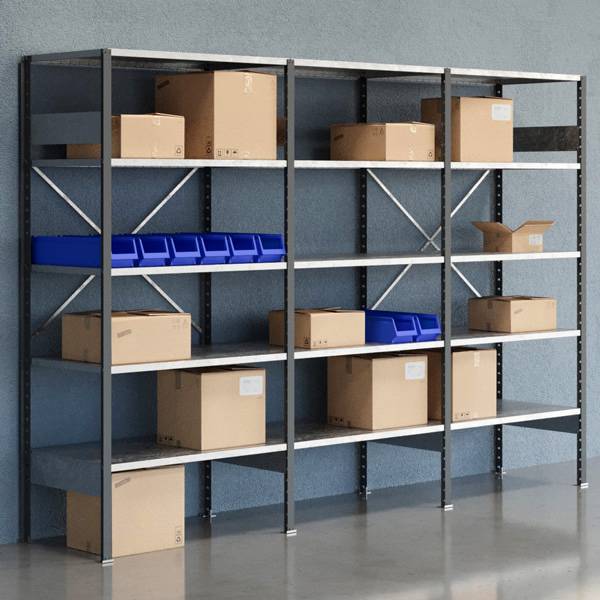 Lagerreol V06 med &aring;ben gavl 2100x3000x600mm galvaniseret