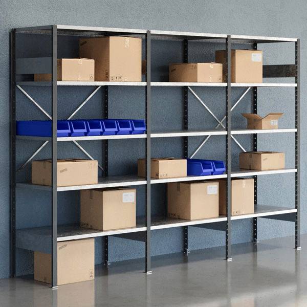 Lagerreol V06 med &aring;ben gavl 2100x3000x600mm galvaniseret