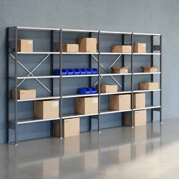 Lagerreol V06 med &aring;ben gavl 2100x4000x300mm galvaniseret