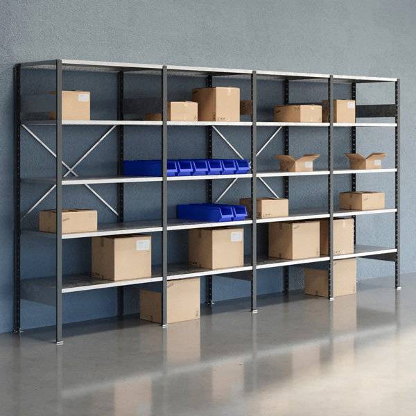 Lagerreol V06 med &aring;ben gavl 2100x4000x600mm galvaniseret