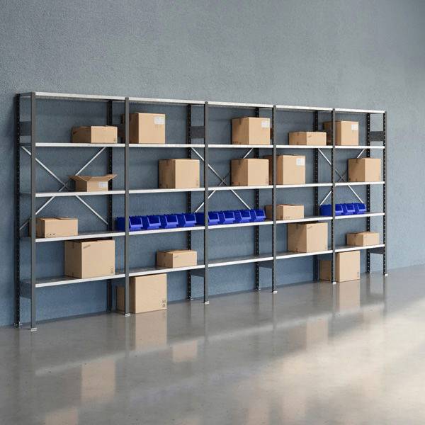 Lagerreol V06 med &aring;ben gavl 2100x5000x300mm galvaniseret