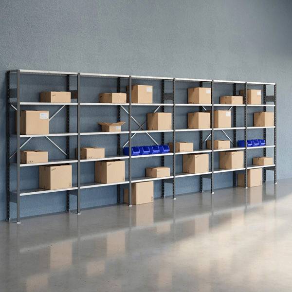 Lagerreol V06 med &aring;ben gavl 2100x6000x300mm galvaniseret