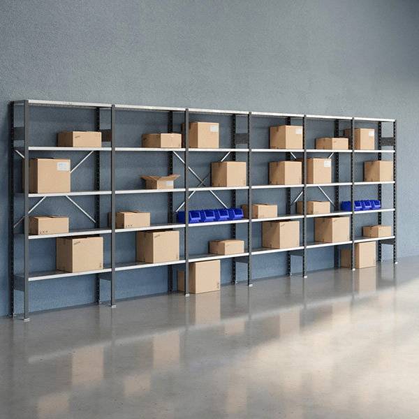 Lagerreol V06 med &aring;ben gavl 2100x6000x300mm galvaniseret