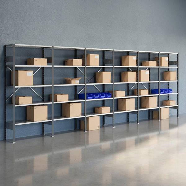 Lagerreol V06 med &aring;ben gavl 2100x6000x400mm galvaniseret