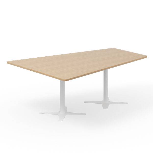 Office konferencebord trapezformet 200x142cm eg p&aring; hvidt stel