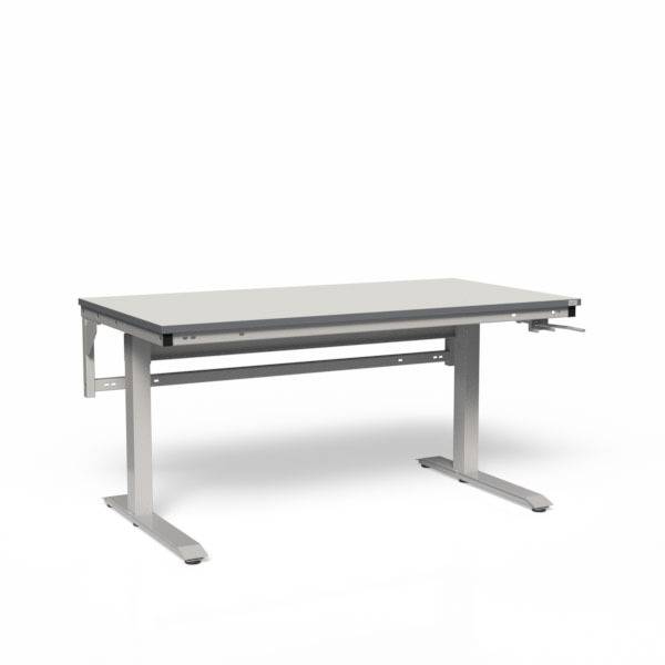 Arbejdsbord ErgoNomi 1500x620mm HPL bordplade, lys gr&aring;