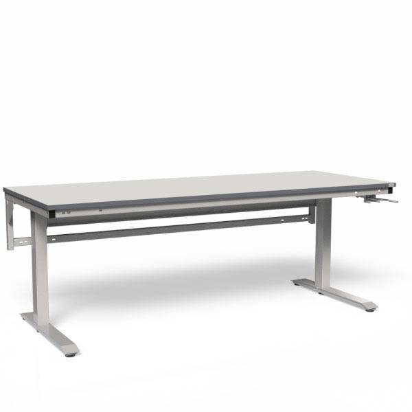 Arbejdsbord ErgoNomi 2000x620mm HPL bordplade, lys gr&aring;