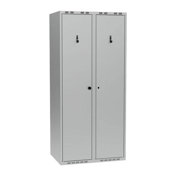 Garderobeskab PRO i st&aring;l, model A, 2 rum, lige tag, lys gr&aring;