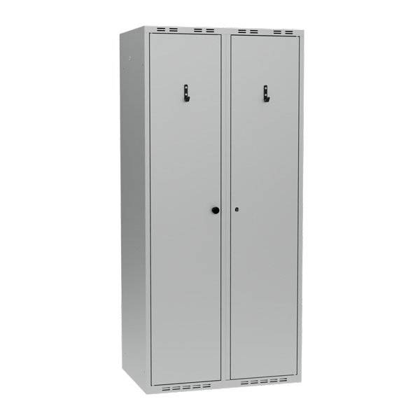 Garderobeskab PRO i st&aring;l, model E, 2 rum, lige tag, lys gr&aring;
