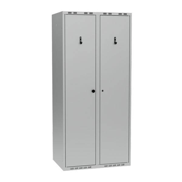 Garderobeskab PRO i st&aring;l, model E, 2 rum, lige tag, lys gr&aring;