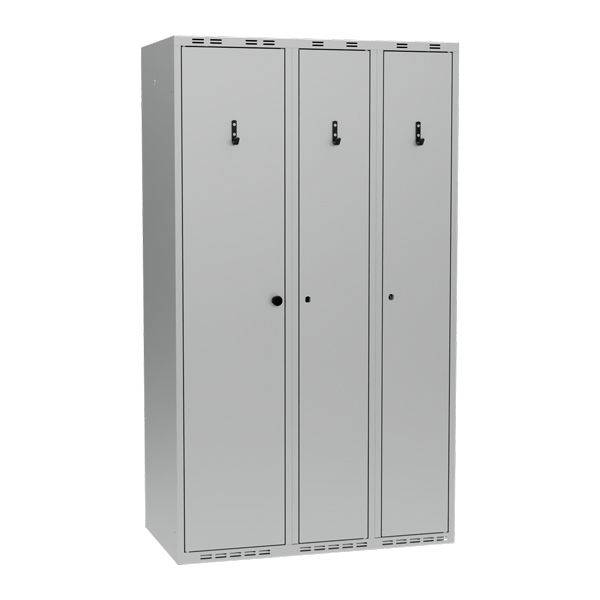 Garderobeskab i st&aring;l PRO, model G, 3 rum, lige tag, lys gr&aring;