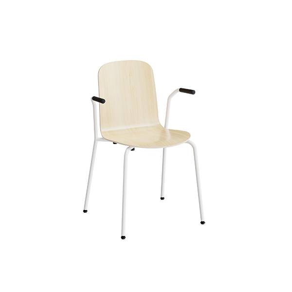 Add stol med arml&aelig;n i birk laminat med hvidt stel