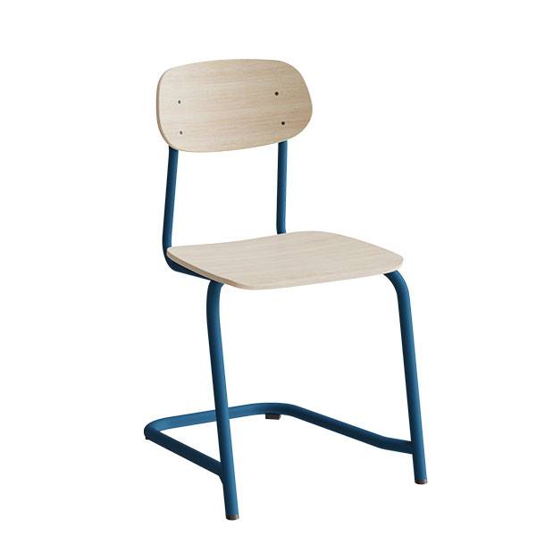 Atlas elevstol fritsving hvidpigmenteret egelaminat med bl&aring;t stel