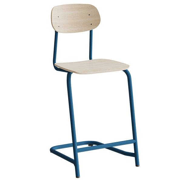 Atlas elevstol fritsving med fodpind hvid egelaminat i bl&aring;t stel