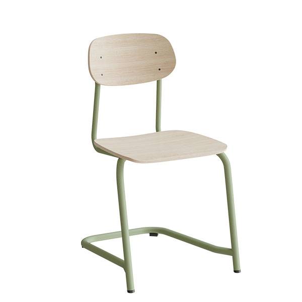 Atlas elevstol fritsving hvidpigmenteret egelaminat med gr&oslash;nt stel