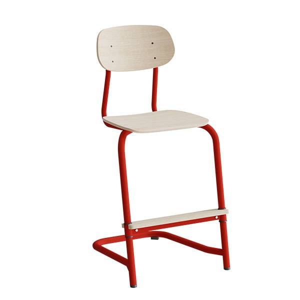 Atlas elevstol fritsving med fodplade hvid egelaminat med r&oslash;dt stel