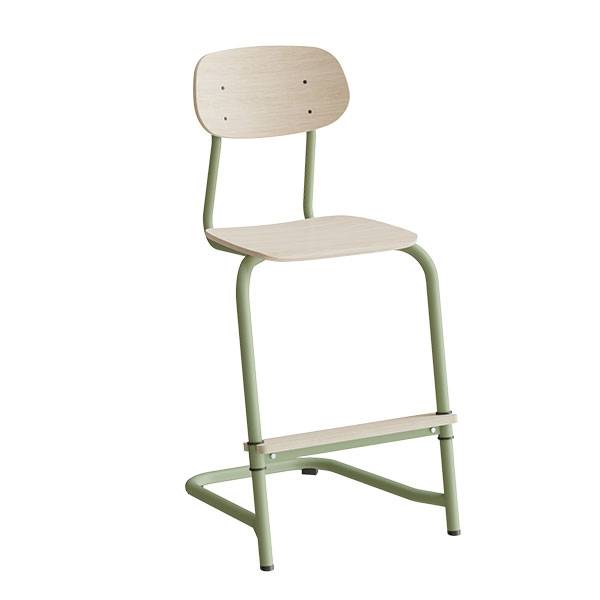Atlas elevstol fritsving med fodplade hvid egelaminat med gr&oslash;nt stel